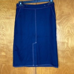 NWT Ann Tailor Blue With White Stitching Skirt. Size 2